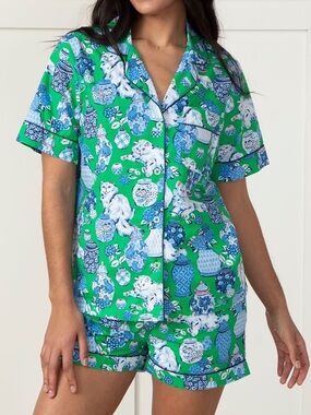 PRINT FRESH Organic Cotton Poplin Pajama Shorts Set Fancy Cat Novelty Print 1X